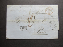 AD Baden 1862 Auslandsbrief Ra2 Carlsruhe Nach Paris Roter 6eck Stempel Bade Strassb. 11. Fevr. 62 AMB. F. - Lettres & Documents