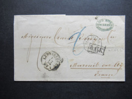 AD Württemberg 1859 Auslandsbrief Nach Mareuil 6eck Stempel Bade Strassb. AMB Und K.Württ. Fahrendes Postamt - Storia Postale