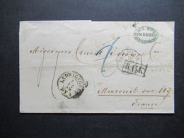 AD Württemberg 1859 Auslandsbrief Nach Mareuil 6eck Stempel Bade Strassb. AMB Und K.Württ. Fahrendes Postamt - Cartas & Documentos