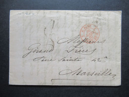 Italien 1867 Civitavecchia - Marseille Roter Stempel K2 E. Pont 2 Pont De B. Auslandsbrief / Schiffspost ?! - Poststempel