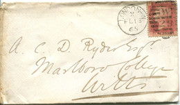 Great Britain - England 1865 Cover London To Marlborough - 1d Red - Plate 95 - Storia Postale