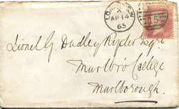 Great Britain - England 1865 Cover London To Marlborough - 1d Red - Plate 91(?) - Briefe U. Dokumente