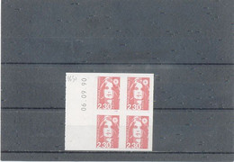 COINS DATES- N° 2630 ** 2,30f Rouge -Autoadhésif- Issu De Carnet -06-09-90 - 1990-1999