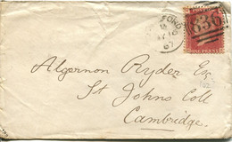 Great Britain - England 1867 Cover To Cambridge - 1d Red - Plate 102 - Storia Postale