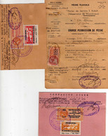 Timbre Fiscal à 150 F , Vignettes Taxe Piscicole .... Sur Permis De Pêche De 1954 - Lettres & Documents
