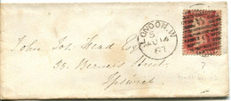 Great Britain - England 1867 Cover London To Ipswich - 1d Red - Plate 102 - Briefe U. Dokumente