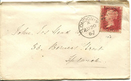 Great Britain - England 1867 Cover London To Ipswich - 1d Red - Plate 102 - Cartas & Documentos