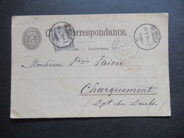 Schweiz 1879 Ganzsache Mit Zusatzfrankatur Stempel St, Imier Und Roter K2 Suisse 1 Maiche Mit Ank. Stempel Charquemont - Brieven En Documenten