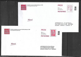 FRANCE    -    2 Enveloppes  POSTREPONSE Neuves.   Apprentis D' Auteuil. - Coupons-réponse