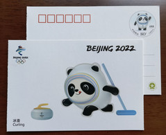 Curling,Mascot Bing Dwen Dwen,Five Rings,China 2022 Beijing 2022 Winter Olympic Games Commemorative Pre-stamped Card - Inverno 2022 : Pechino