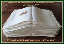 832 Notices Philatéliques Secrétariat D'Etat Ministère Des Postes PTT  Entre 1960 Et 1985 (Voir Détails) 23 SCANS - Postdokumente