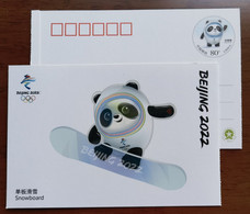 Snowboard,Mascot Bing Dwen Dwen,Five Rings,China 2022 Beijing 2022 Winter Olympic Games Commemorative Pre-stamped Card - Winter 2022: Peking