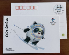 Alpine Skiing,Mascot Bing Dwen Dwen,Five Rings,CN 22 Beijing 2022 Winter Olympic Games Commemorative Pre-stamped Card - Winter 2022: Peking