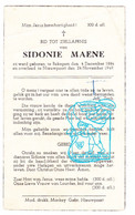 DP Sidonie Maene ° Bekegem Ichtegem 1884 † Nieuwpoort 1949 - Devotieprenten
