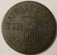 SPAIN Barcelona "Tibidabo Amusement Park 10 Centimos" Token / D = 30 Mm; Weight = 8,30 G / Quite RARE Old Steel Version - Other & Unclassified