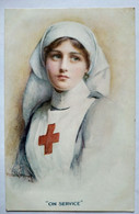 CPA Portrait Infirmière Croix-Rouge " On Service " Ed.Tuck  Illustration Harold Copping - Croce Rossa