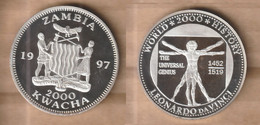 ZAMBIA  2,000 Kwacha (Leonardo Da Vinci) 1997  Silver (.9999) • 20.22 G • ⌀ 38 Mm KM# 152 - Zambia