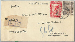 69344 -  PERU  - POSTAL HISTORY - REGISTERED COVER From LIMA To FRANCE   1937 - Peru