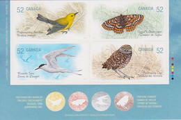 Prothonotary Warbler - Taylor's Checkerspot - Roseate Tern - Burrowing Owl /4 X Self-adhesive Stamps X 52c - Nuevos