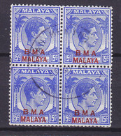 B.M.A. Malaya On Straits Settlements 1945 Mi. 9 A X Y    15c. George VI. Overprinted In Red 'B M A  MALAYA' 4-Block !! - Malaya (British Military Administration)