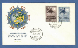 Belgien 1957  Mi.Nr. 1070 /71 , EUROPA CEPT / Sechs Kornähren Vor Querschnitt Einer Metallbrücke - FDC Bruxelles 16-9-57 - 1957