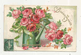 JC, Cp , Fleurs , Arrosoir , Gaufrée , BONNE ANNEE ,écrite ,ed. J.C. Paris N° 1615 - Fleurs