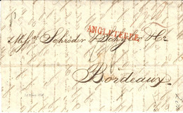 1828- Lettre De Londres Pour Bordeaux-  Entrée Française ANGLETERRE 41 Mm Rouge - Marques D'entrées
