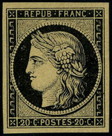 Neuf Avec Charnière N° 3, 20c Noir S/jaune, Superbe, Signé Brun - Other & Unclassified