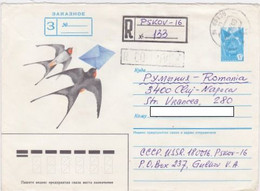 ANIMALS, BIRDS, SWALLOWS, REGISTERED COVER STATIONERY, 1988, RUSSIA - Swallows