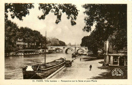 Paris * 4ème * Perspective Sur La Seine Et Pont Marie * Péniche Batellerie - Arrondissement: 04