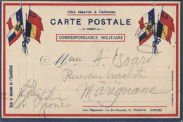 CP Carte Postale Franchise Militaire FM Drapeaux Alliés France Belgique Russie Grande-Bretagne Imp Régionale Marseille - Covers & Documents