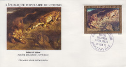 Enveloppe  FDC  1er  Jour   CONGO    Tigre  Et   Lion   Oeuvre  De  Eugéne  DELACROIX   1973 - FDC