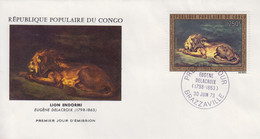 Enveloppe  FDC  1er  Jour   CONGO    Lion  Endormi     Oeuvre  De  Eugéne  DELACROIX   1973 - FDC