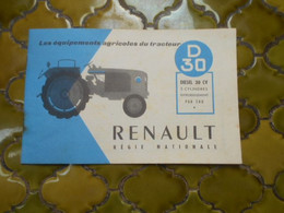 Brochure  Tracteur  Renault   Diesel  30 Cv     ( Equipement  Pour Ce Tracteur - Materiaal En Toebehoren