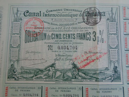 PANAMA - PARIS 1884 - LOT 4 TITRES - CANAL INTEROCEANIQUE DE PANAMA - OBLIGATION DE 500 FRS 3% - TITRE VERT - Zonder Classificatie