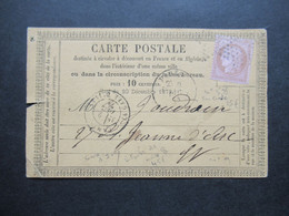 Frankreich 1874 Ceres Nr.49 EF Auf Carte Postale Mit Stempel Paris La Gare D'Ivry Und Sternstempel - 1871-1875 Ceres