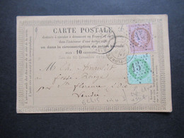 Frankreich 1874 Ceres Nr.48 Und Nr.49 MiF Auf Carte Postale Mit Sternstempel Mit Nummer 15 Nach Florence - 1871-1875 Ceres