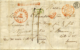 CAD CHARLEROY + APRES LE DEPART + SR + BOITE H SUR LETTRE AVEC CORRESPONDANCE DE LES HAMANDES POUR LA FRANCE, 1847 - 1830-1849 (Belgica Independiente)