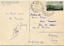 NORVEGE CARTE POSTALE DEPART HAMMERFEST 22-7--57 POUR LA FRANCE - Año Geofísico Internacional