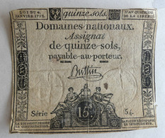 1792 ASSIGNAT 15 SOLS SERIE 54 BUTTIN - Assignats & Mandats Territoriaux