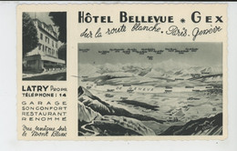 GEX - Carte PUB De L'HOTEL BELLEVUE Sur La Route Blanche Paris - Genève - Gex