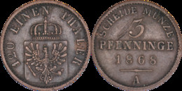 Allemagne - Royaume De Prusse - 1868 - 3 Pfenninge - Atelier Berlin (A) - 02-120 - Taler & Doppeltaler