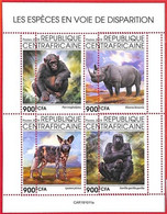 A1674 - CENTRAL AFRICAN R -ERROR: MISSPERF, MINIATURE S - 2019, Gorillas, Rhinos - Gorilla's