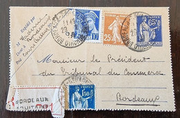 FRANCE Entier Postal N° 361CL1 Affranchissement Composé. Tarif Recommandé 1938 - Kaartbrieven