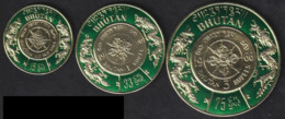 BHUTAN UNISSUED 1966 "GOLD COIN" SET OF 3 W/ MAJOR PRINTING ERROR IN VALUE, UNISSUED, As Per Scan - Oddities On Stamps