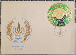 BHUTAN 1968 Human Right Year Overprint On Gold Coin 9nu Overprint Stamp Official FDC, Ex Rare, As Per Scan - Oddities On Stamps