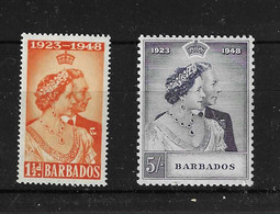 1948 - BARBADOS - ROYAL SILVER WEDDING - MINT NEVER HINGED - SERIE NON LINGUELLATA - - Barbades (...-1966)