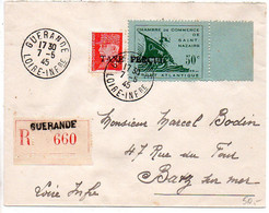 Poche De Saint Nazaire : Lettre Recommandée De Guérande Du 7.5.1945 Avec Timbre 50c De Guerre - Griffe Taxe Perçue - Guerre De 1939-45