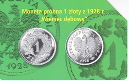 TARJETA DE POLONIA DE UNA MONEDA DE 1 ZLOTY (COIN)(pequeña Marca Central) - Stamps & Coins