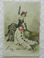 CPA   FEMME  Et PIERROT  Sur Une Bouteille De Champagne   Style Art Nouveau - Women